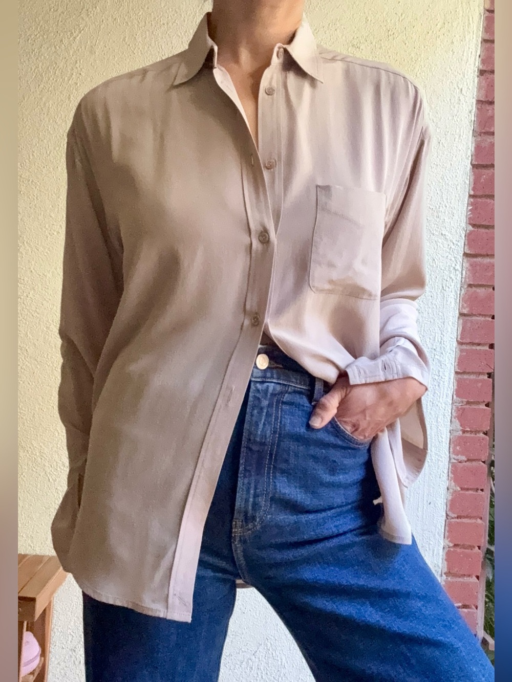 Vince Light Mauve Silk Button-Down Blouse, Size Small